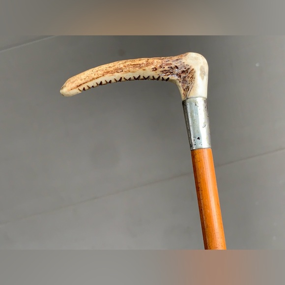 Antique Stag Antler Sterling Silver Wood Leather Horse Riding Crop Equestrian - Picture 14 of 16